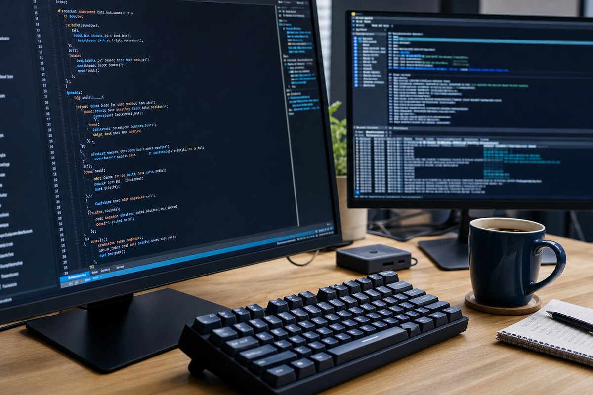 プログラミングを行う開発者の手元